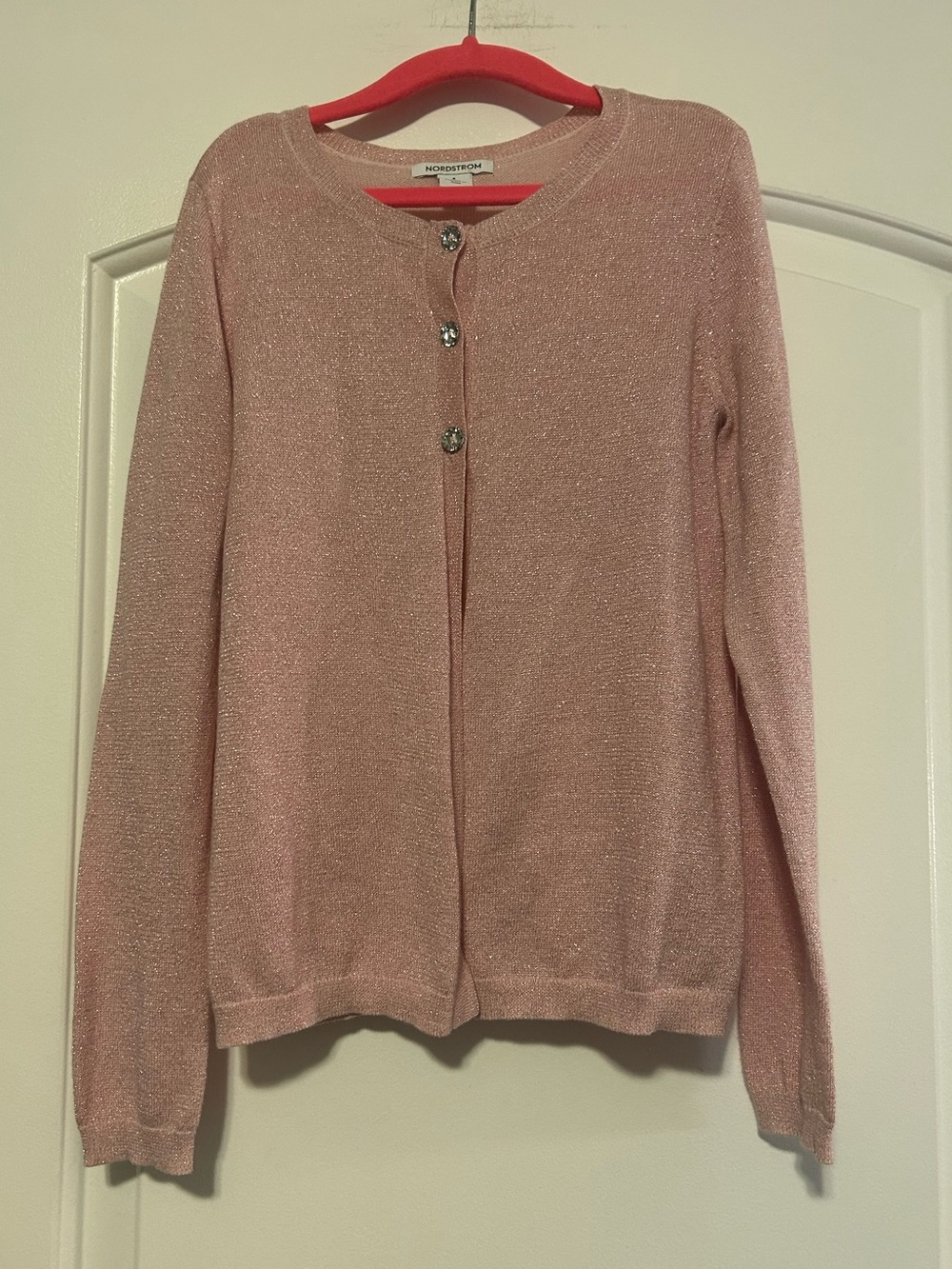 Nordstrom Pink Shimmer Crewneck Button Cardigan Sweater - Girls 8